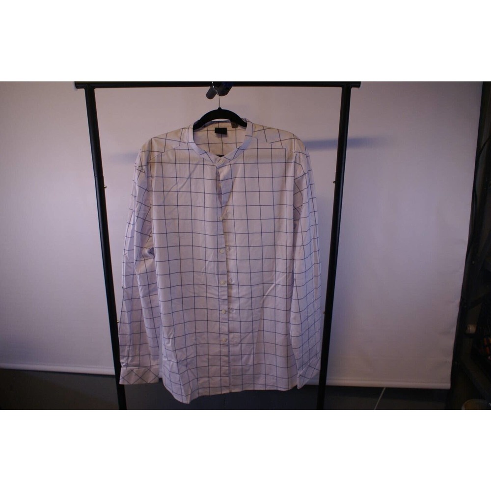Asos Shirt Men's 2XL White Check Cotton Long Sleeve Button Up Grandad Collar